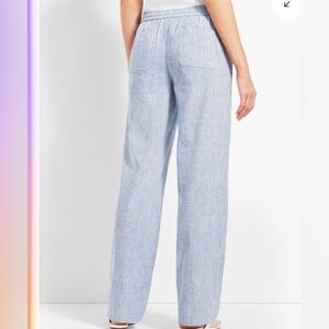 Talbots Pants Women Size 10 “Easy Drawstring” 100% Linen Blue Stripe‎ Wide-Leg